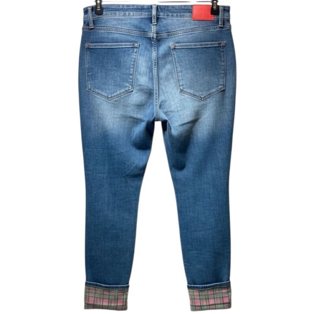 Judy Blue Buffalo Plaid Cuff Straight Leg Jeans Mid Rise Size 13/31 NWT - Picture 12 of 16